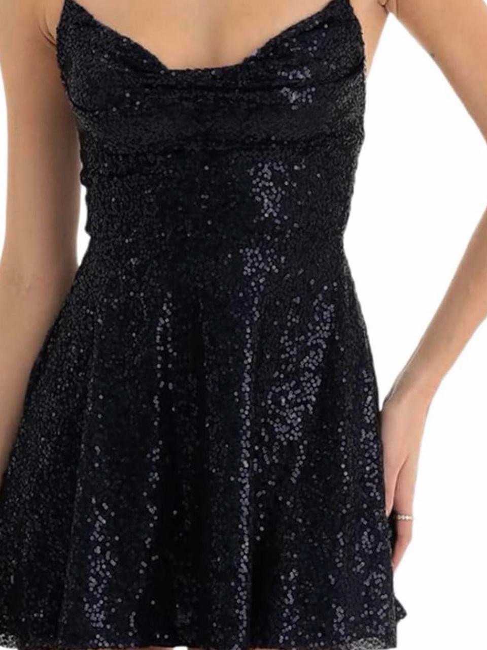 Black Sequin Spaghetti Strap Party Dress
